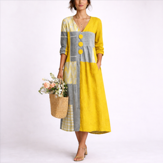 Women's V Neck Midi Dress – Yellow