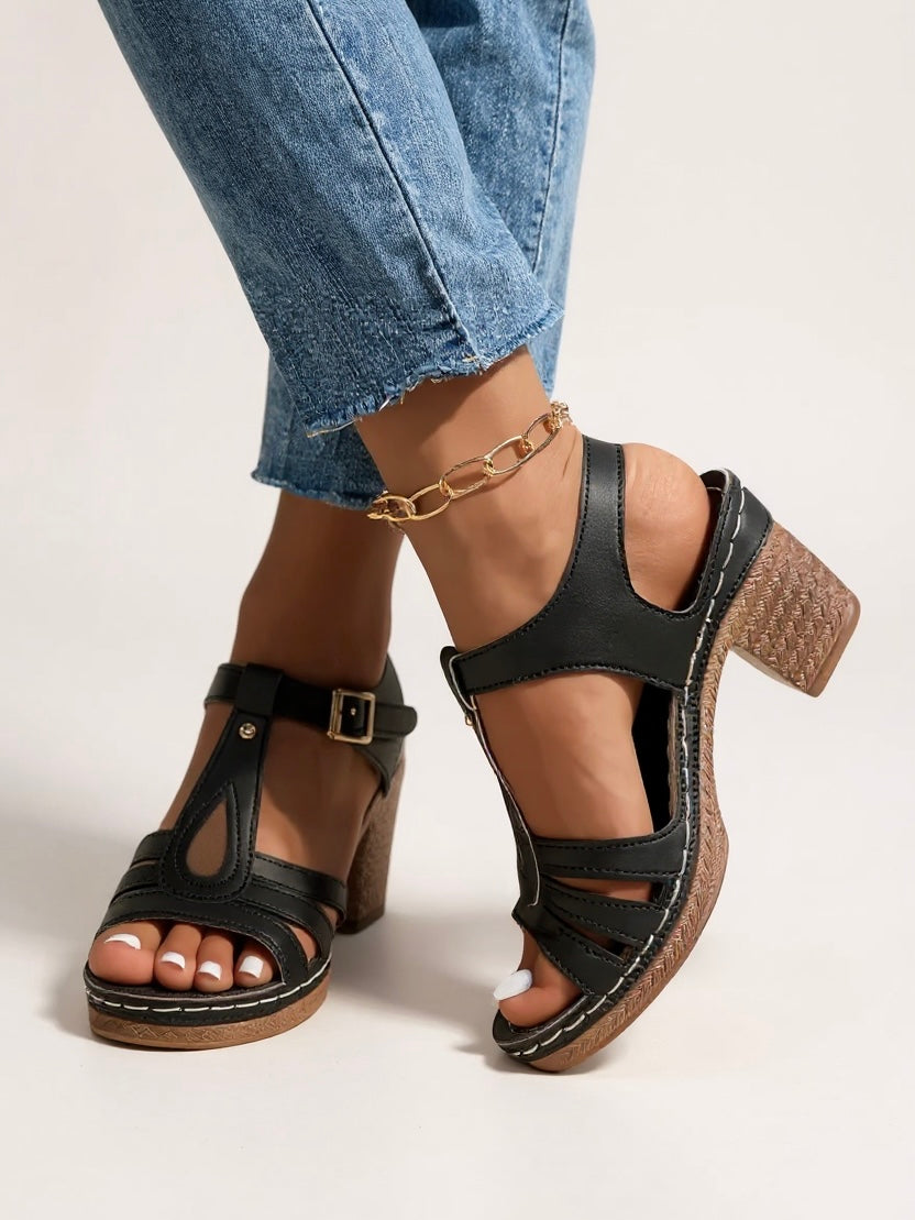 Women's Heeled Strappy Sandals – Black