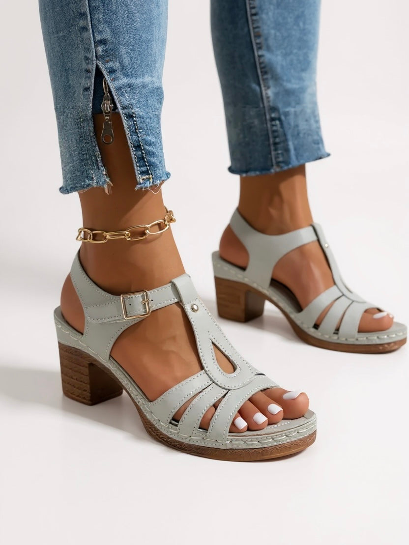 Women's Heeled Strappy Sandals – Light Grey