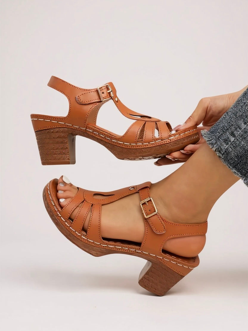 Women's Heeled Strappy Sandals – Light Brown
