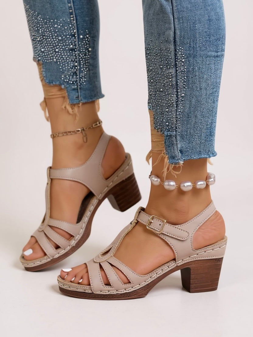 Women's Heeled Strappy Sandals – Rose Beige