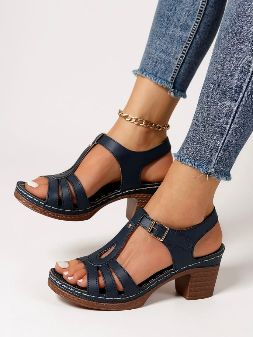 Women's Heeled Strappy Sandals – Navy Blue