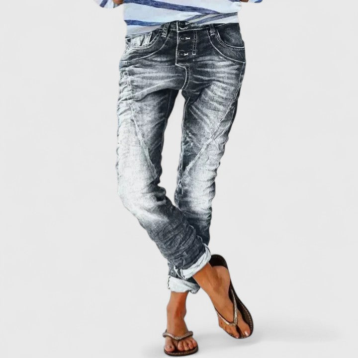 Women's Straight Leg Distressed Jeans – Grey