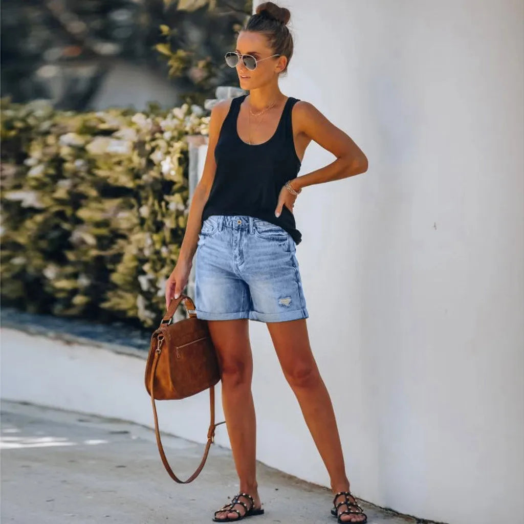 Women's High Waist Shorts – Light Blue