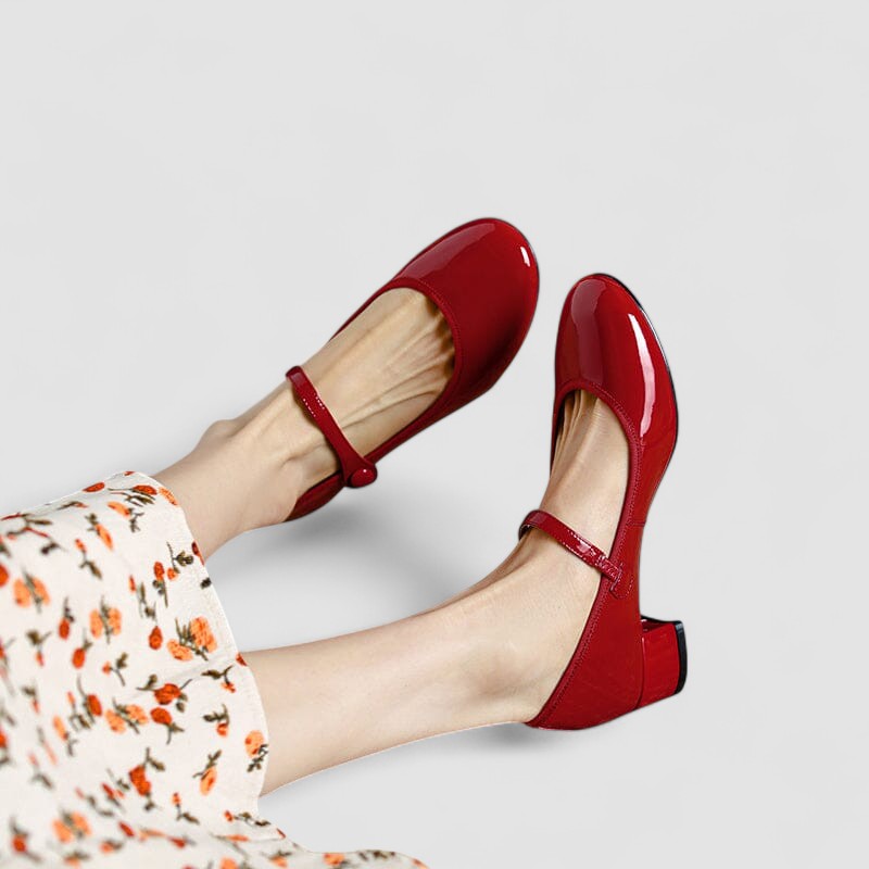 Women's Block Heel Mary Janes – Red