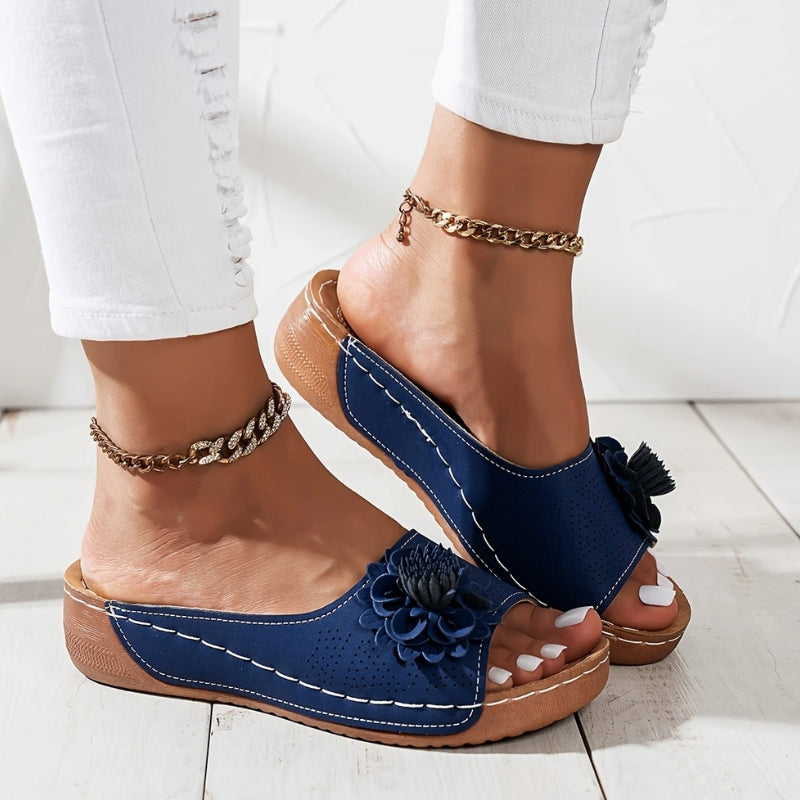 Women's Wedge Slide Sandals – Blue