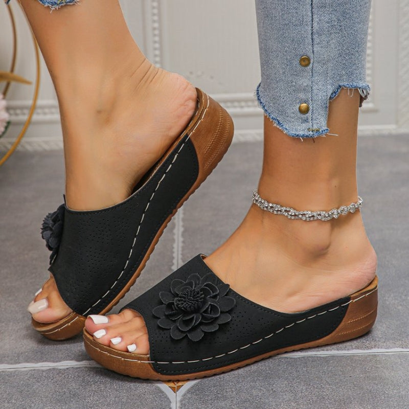 Women's Wedge Slide Sandals – Black